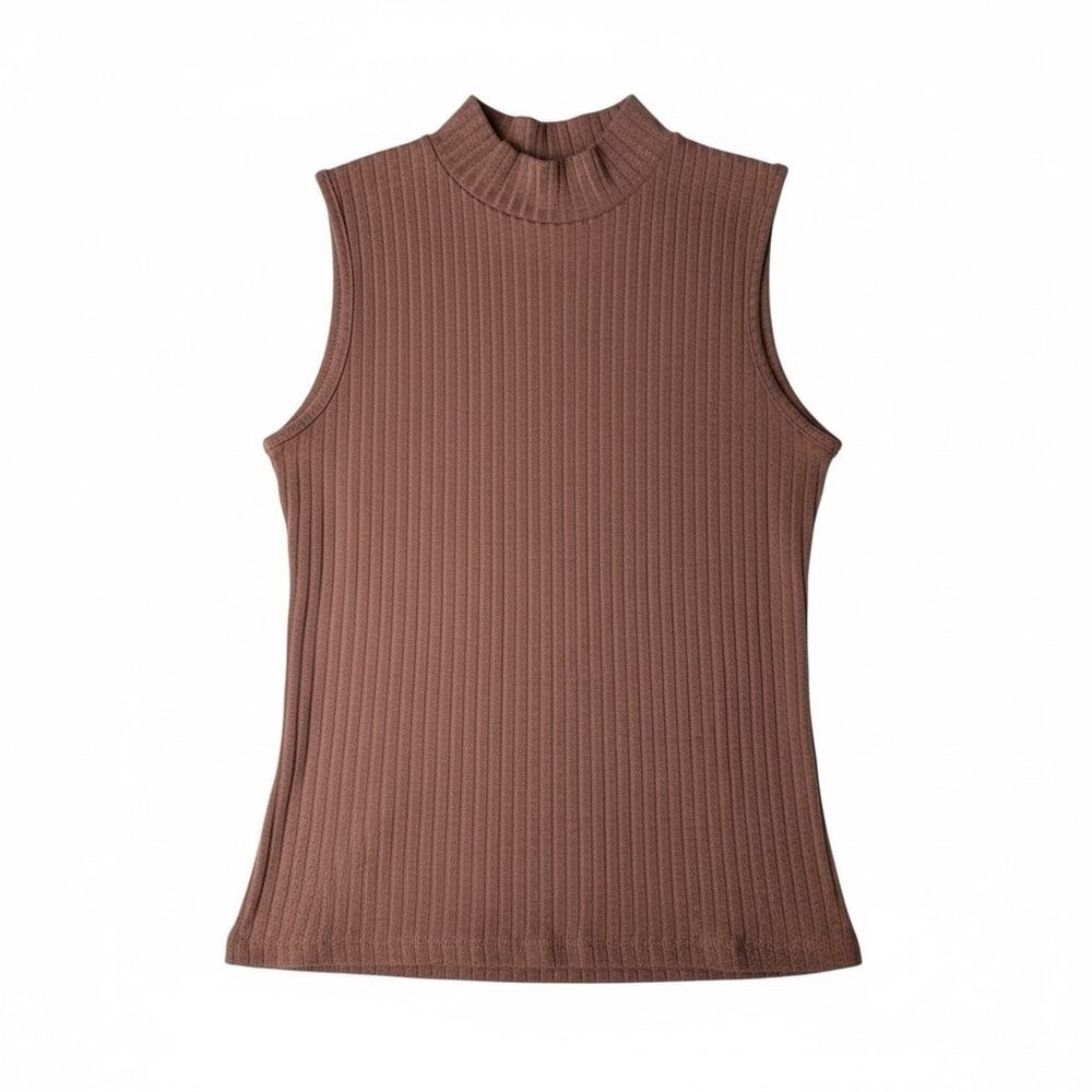 Grace & Emma Sleeveless Rib Knit Mock Turtleneck Women's Med Chocolate Brown Top